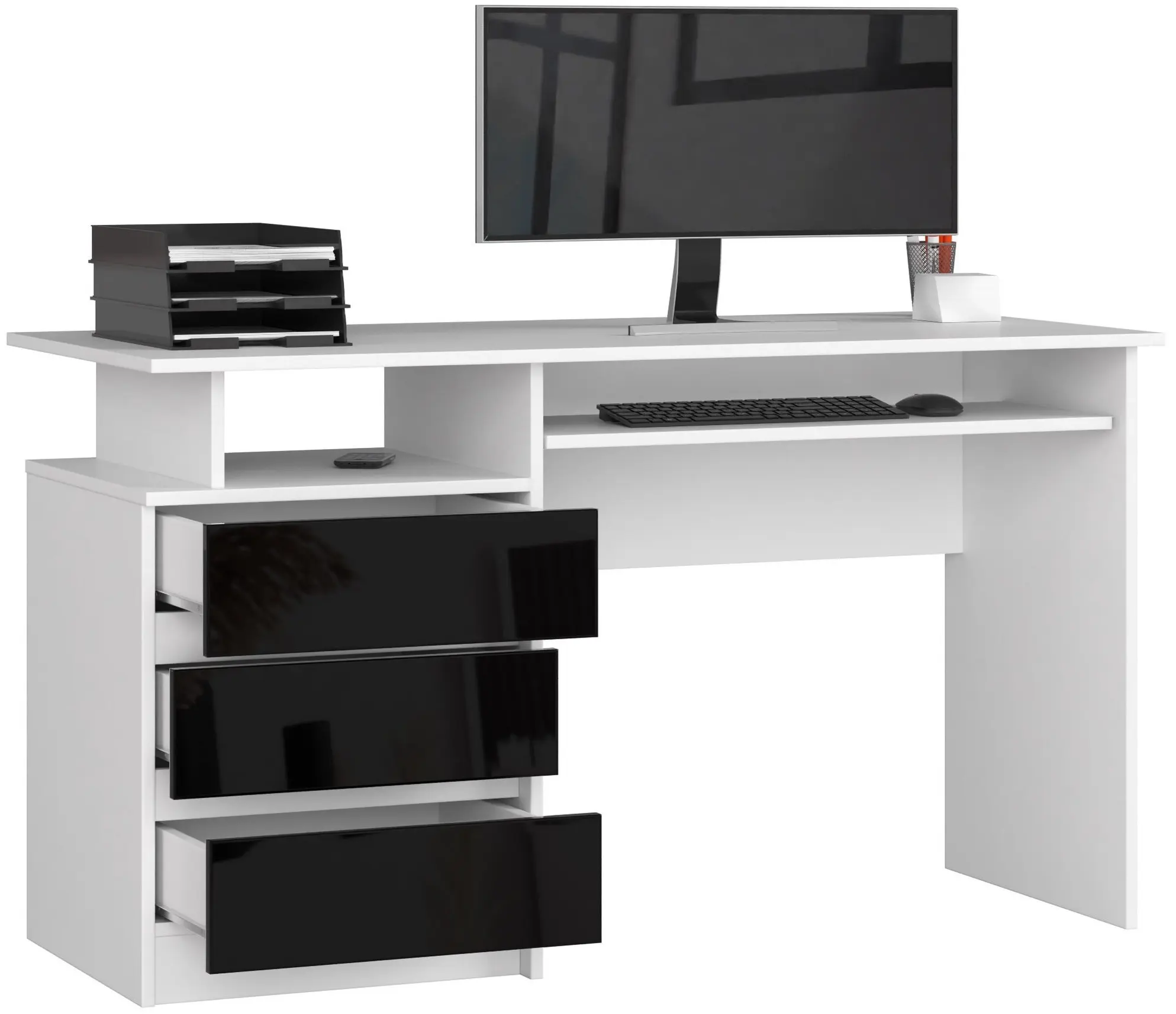 Masa pentru calculator Akord CLP 135cm (White/Black Gloss)