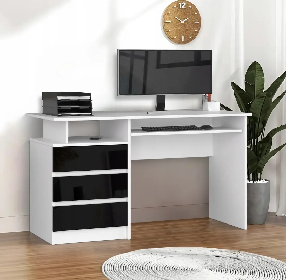 Masa pentru calculator Akord CLP 135cm (White/Black Gloss)