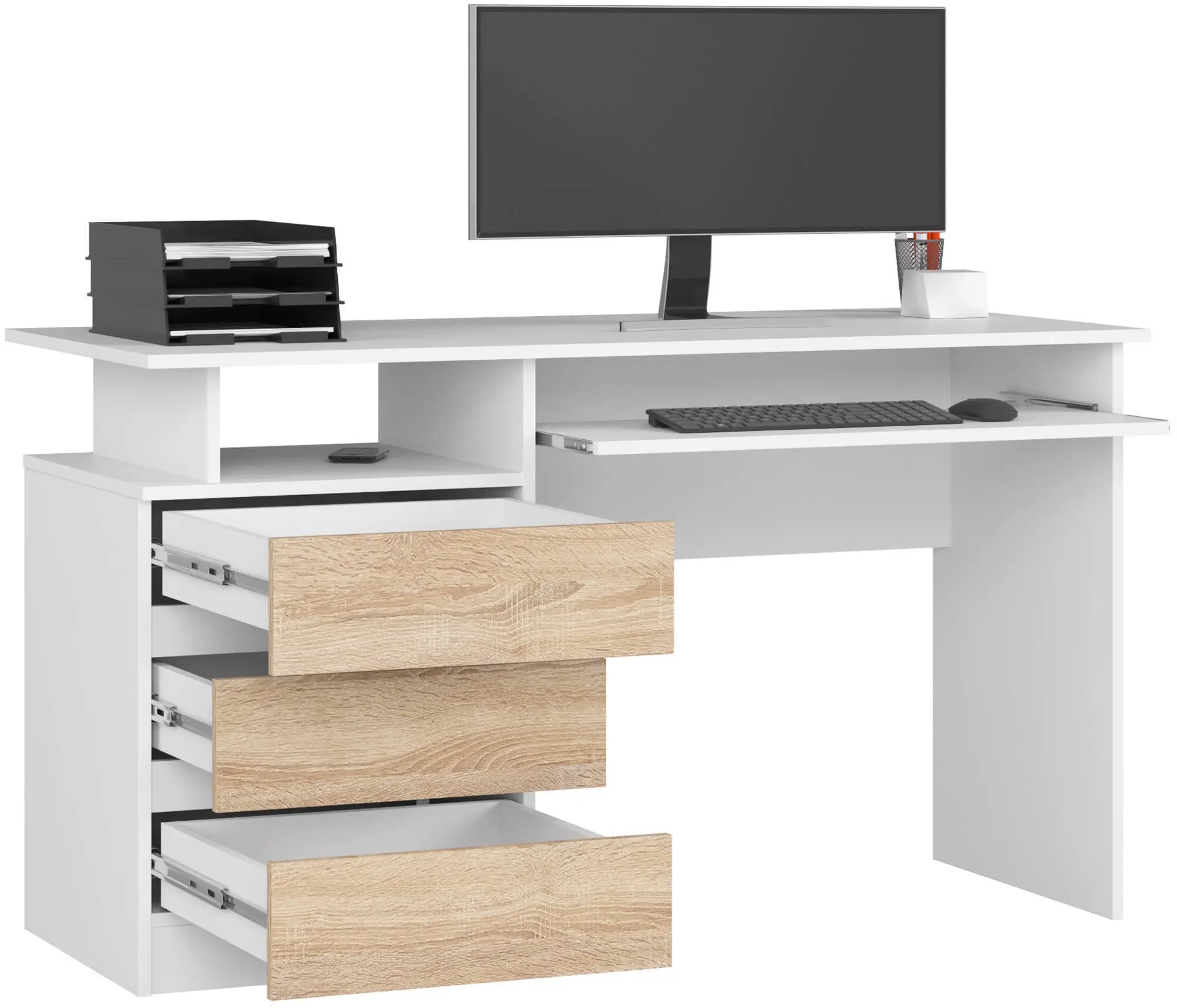 Стол компьютерный Akord CLP 135см (White/Sonoma Oak)