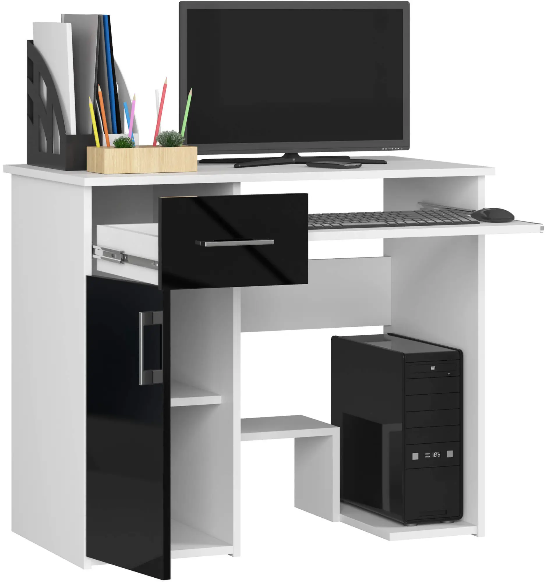 Masa pentru calculator Akord Jay 90cm (White/Black Gloss)