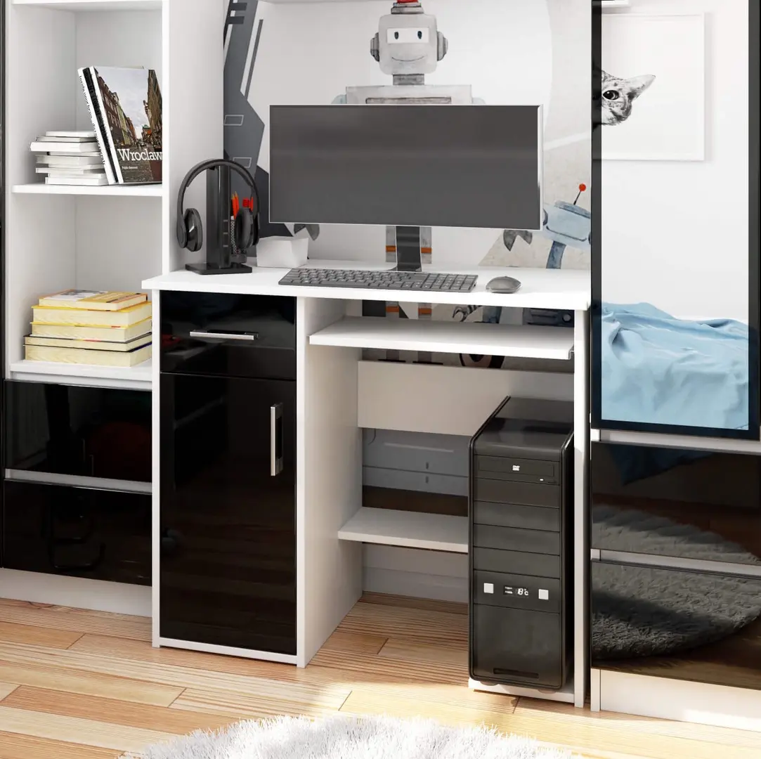 Masa pentru calculator Akord Jay 90cm (White/Black Gloss)