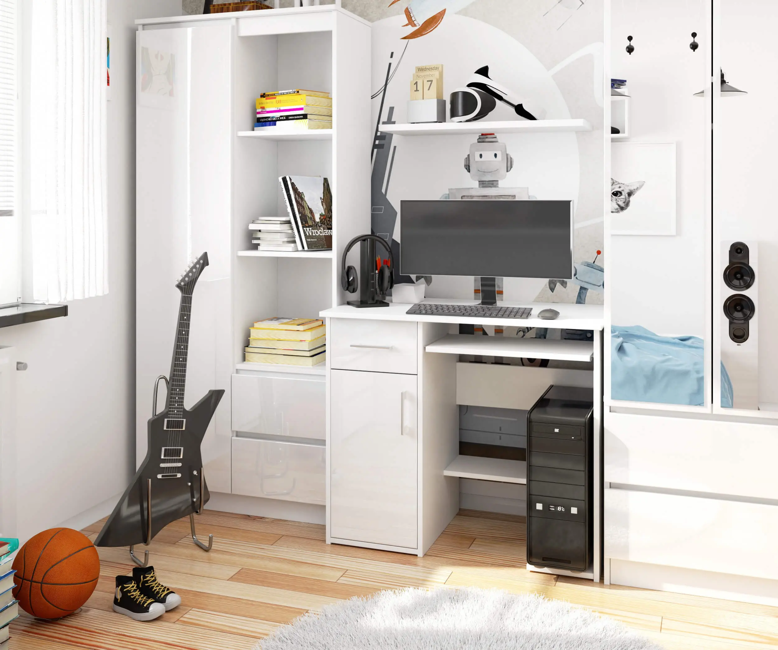 Masa pentru calculator Akord Jay 90cm (White/Glossy White)