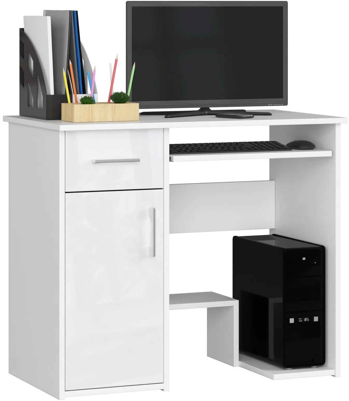 Masa pentru calculator Akord Jay 90cm (White/Glossy White)