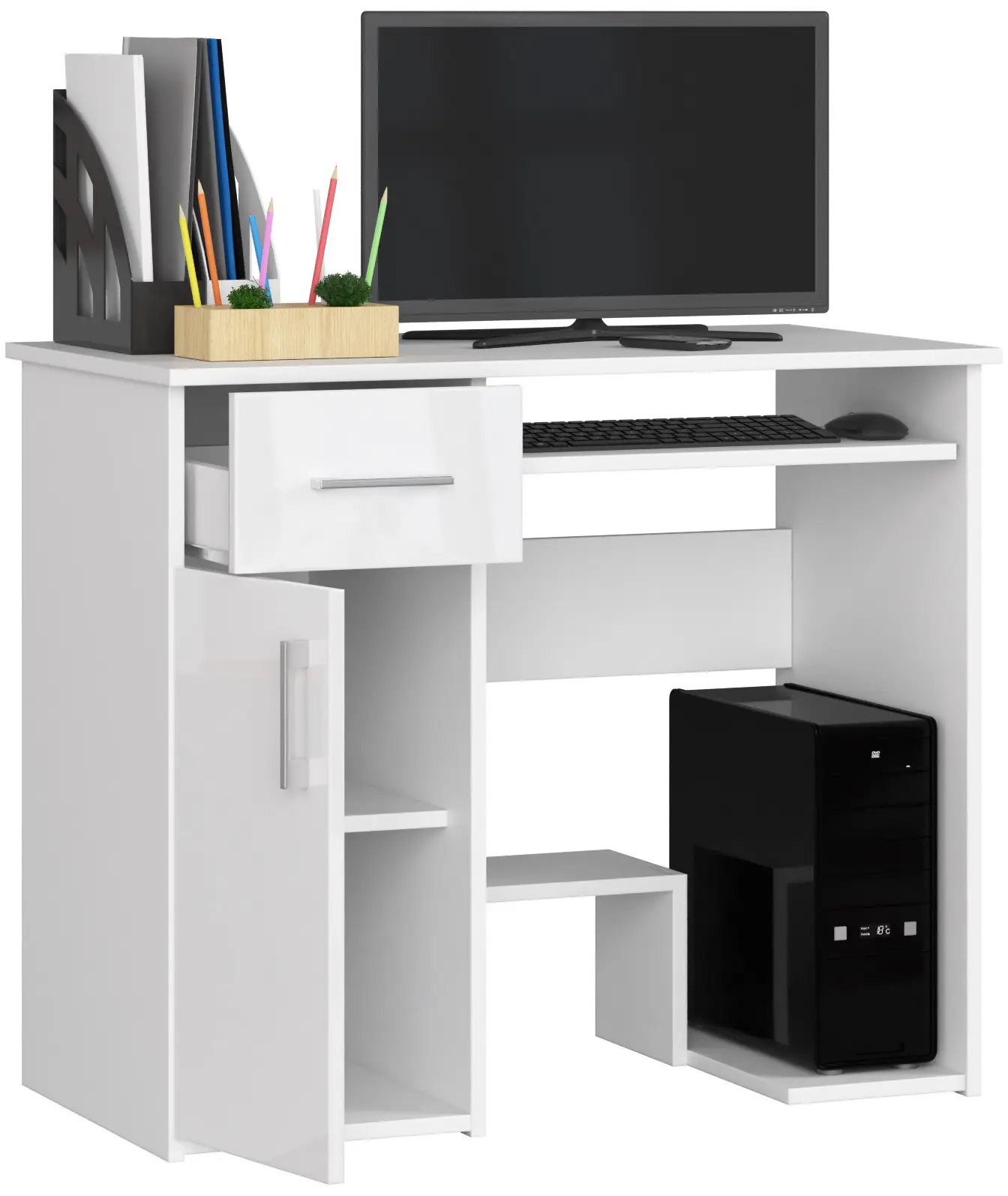 Masa pentru calculator Akord Jay 90cm (White/Glossy White)