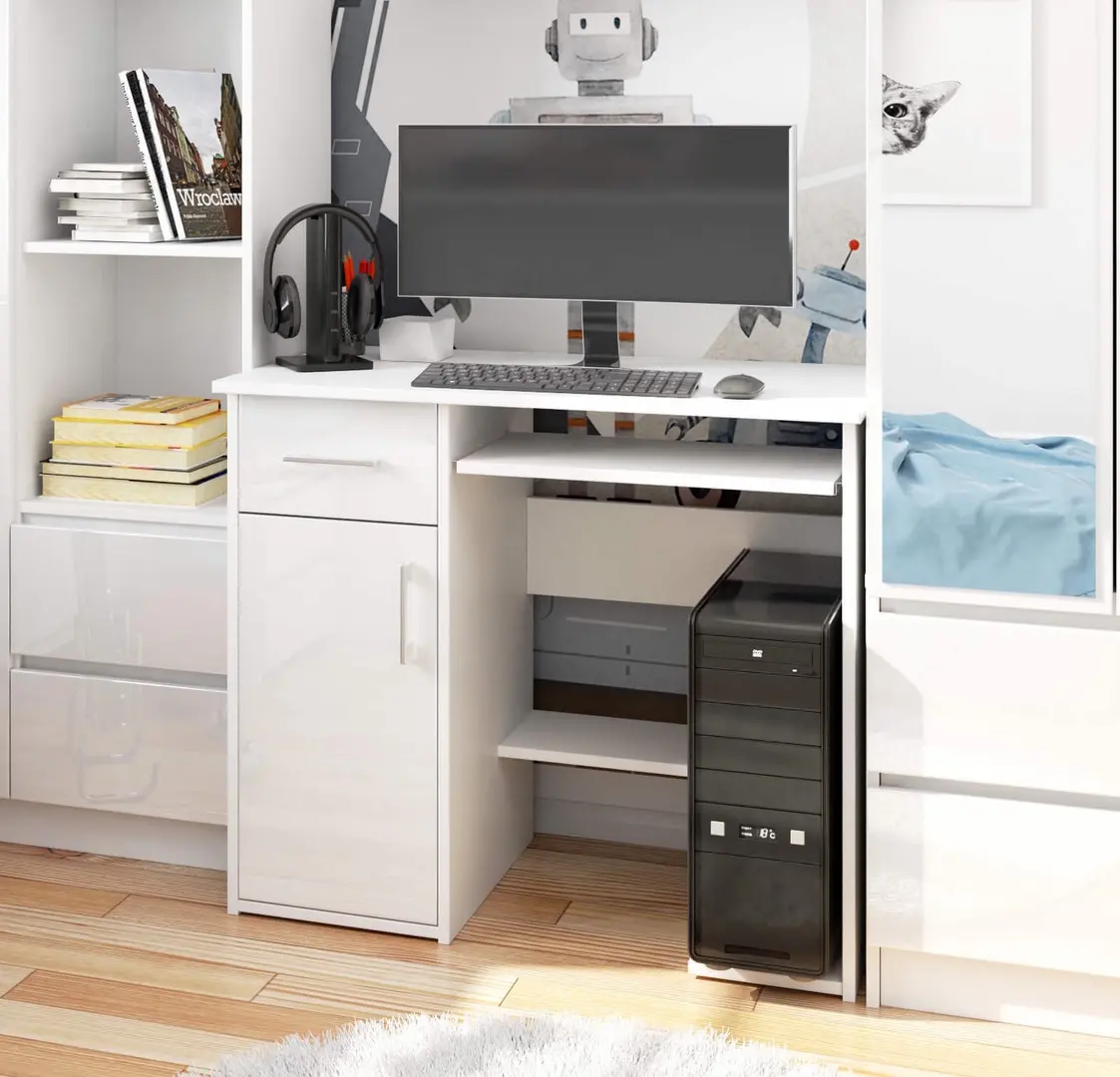 Masa pentru calculator Akord Jay 90cm (White/Glossy White)