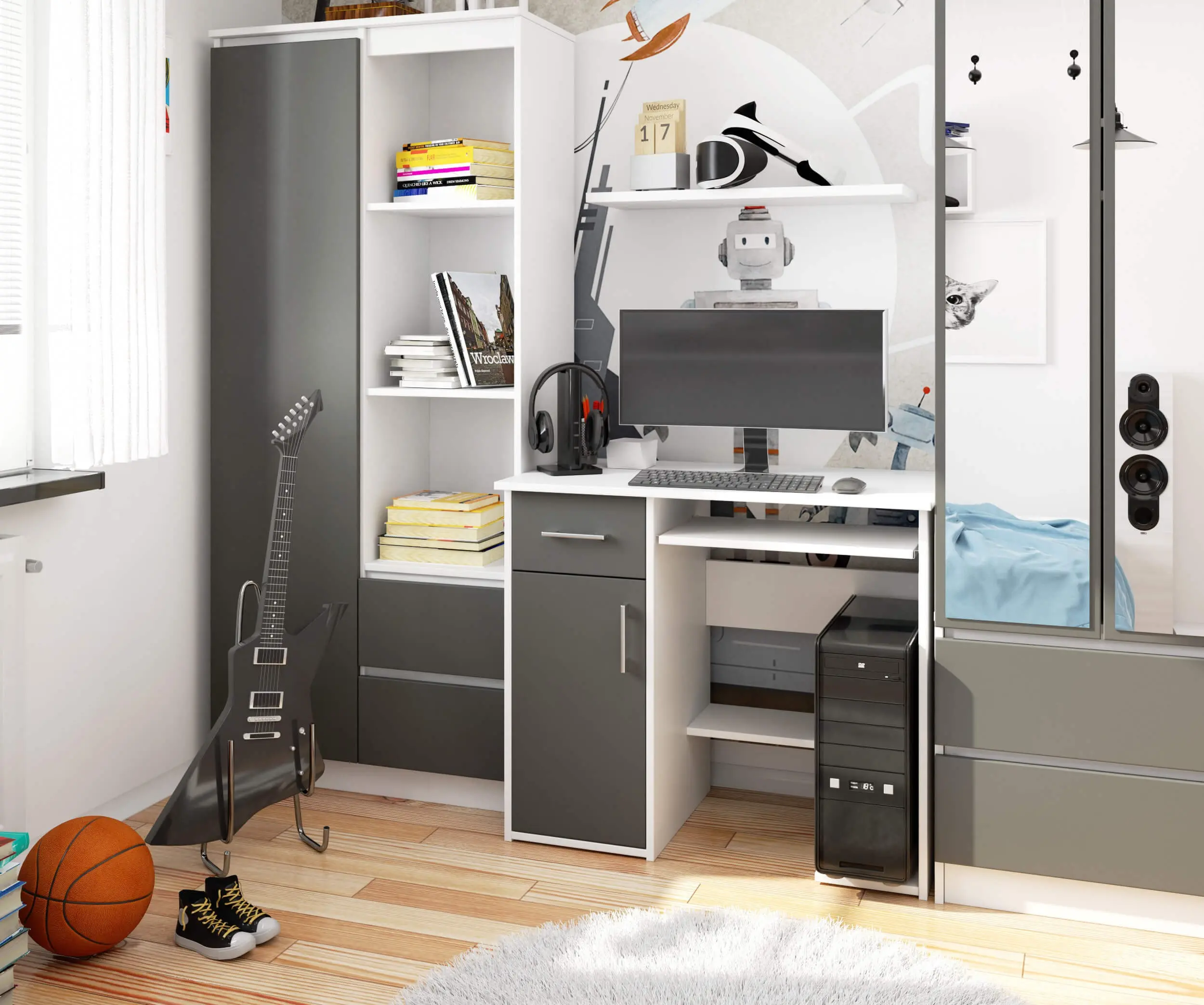 Masa pentru calculator Akord Jay 90cm (White/Graphite Grey)