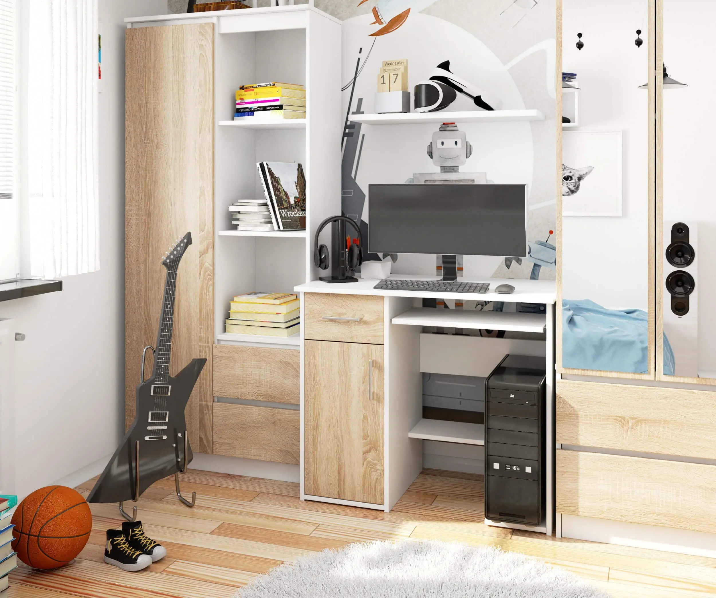 Стол компьютерный Akord Jay 90см (White/Sonoma Oak)