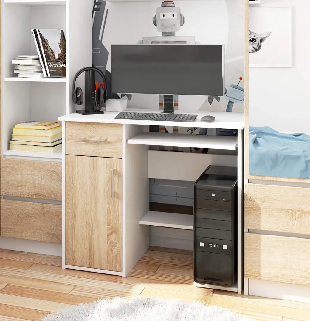 Стол компьютерный Akord Jay 90см (White/Sonoma Oak)