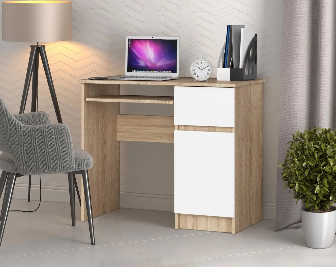 Masa pentru calculator Akord Piksel 90cm Right (Sonoma Oak/White)