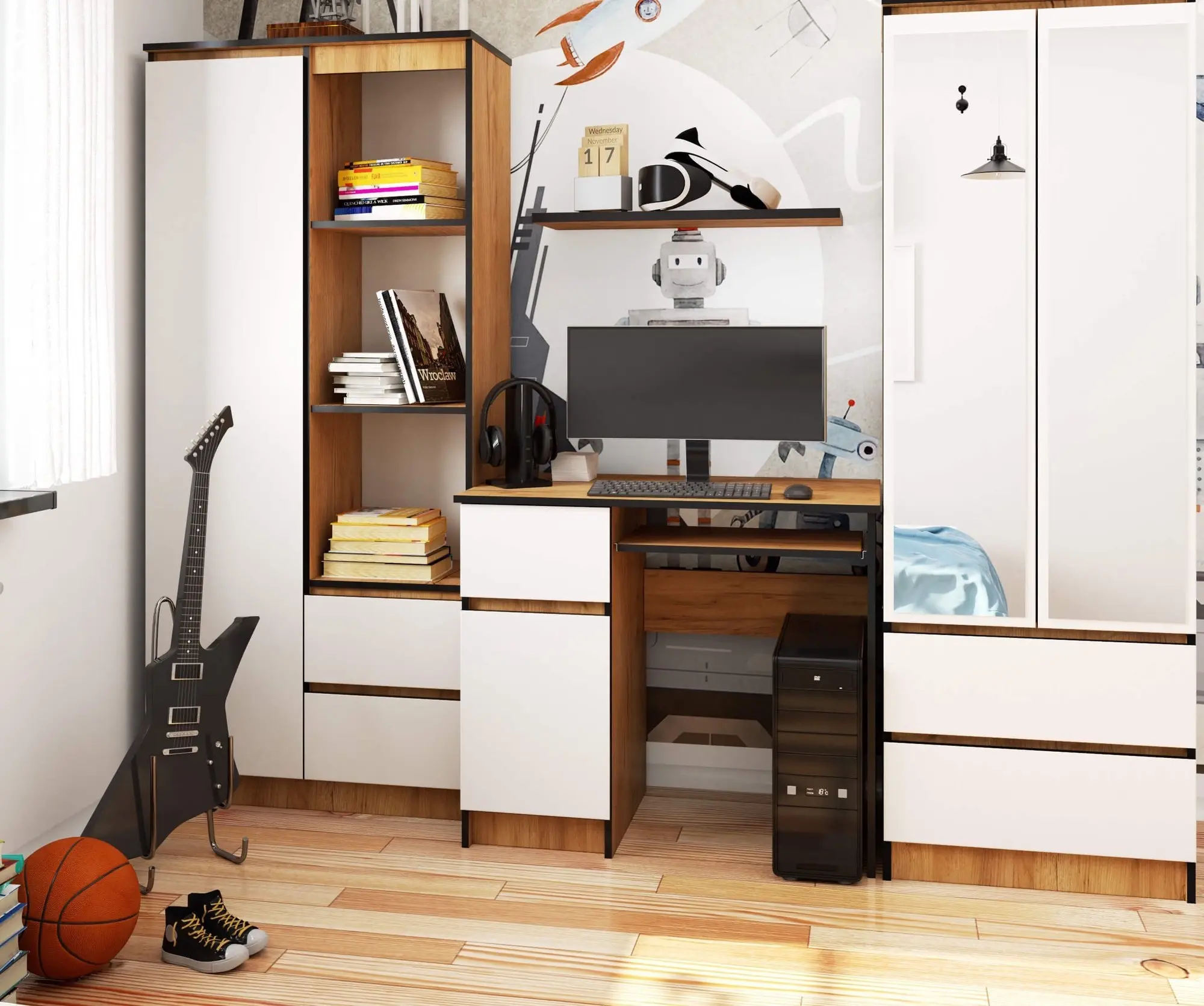 Стол компьютерный Akord Piksel 90см Left (Craft Oak/White)