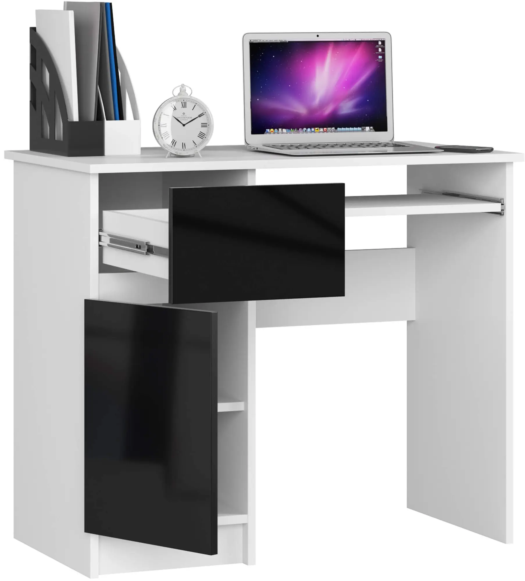 Стол компьютерный Akord Piksel 90см Left (White/Black Gloss)