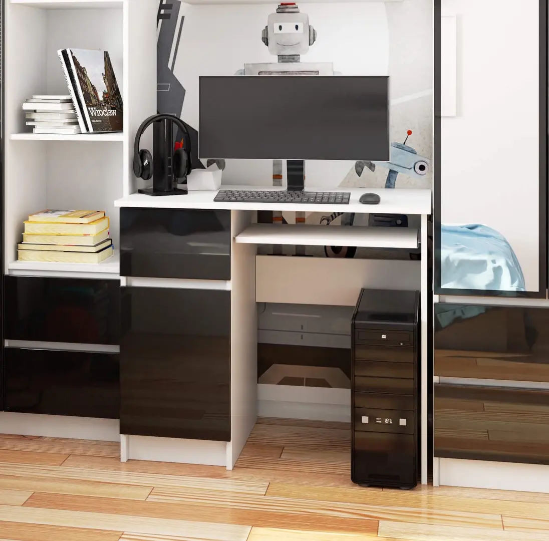 Стол компьютерный Akord Piksel 90см Left (White/Black Gloss)