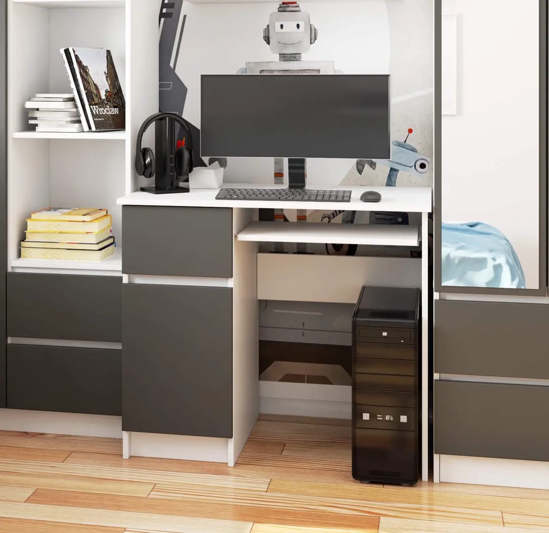 Masa pentru calculator Akord Piksel 90cm Left (White/Graphite Grey)