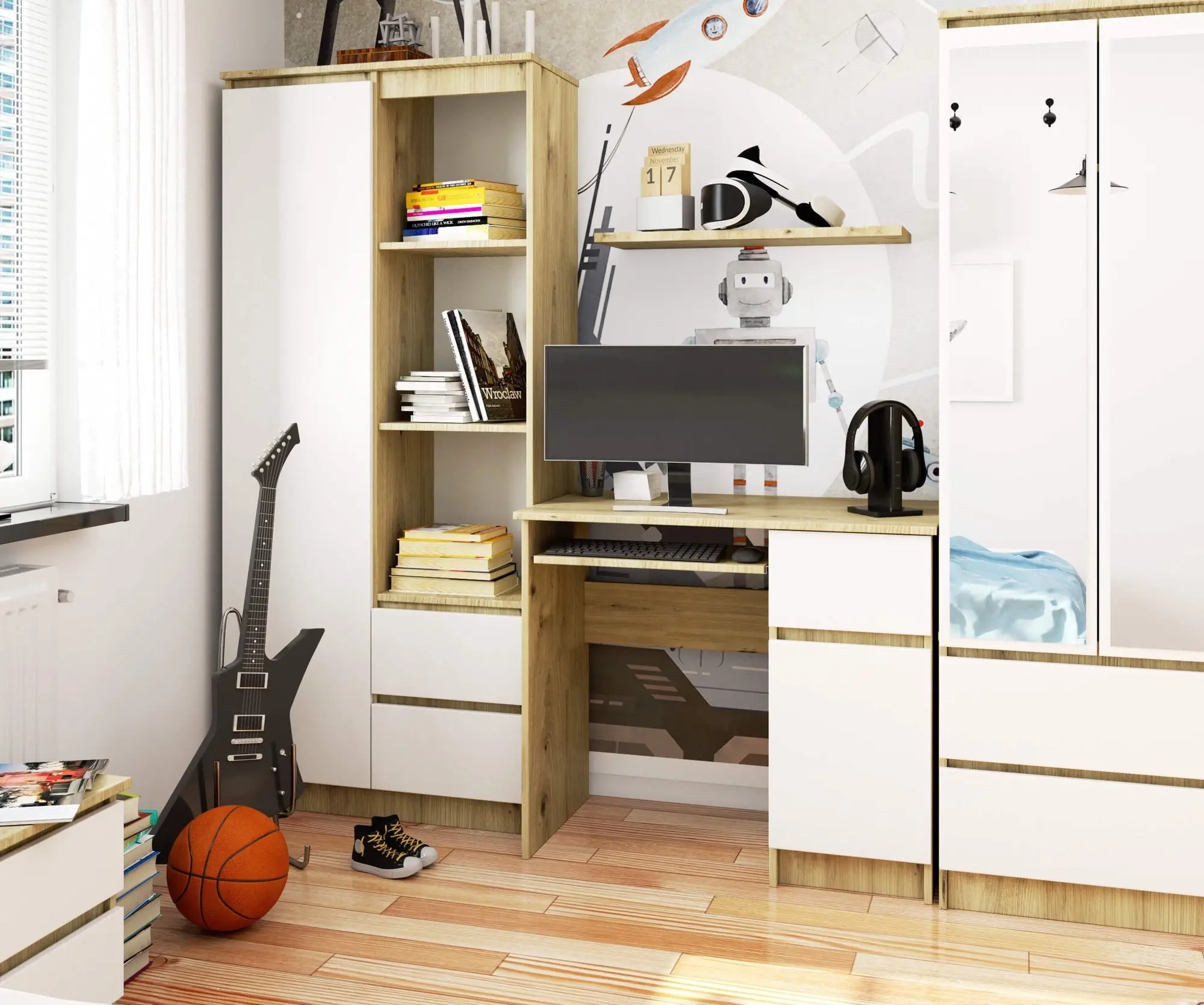 Masa pentru calculator Akord Piksel 90cm Right (Artisan Oak/White)