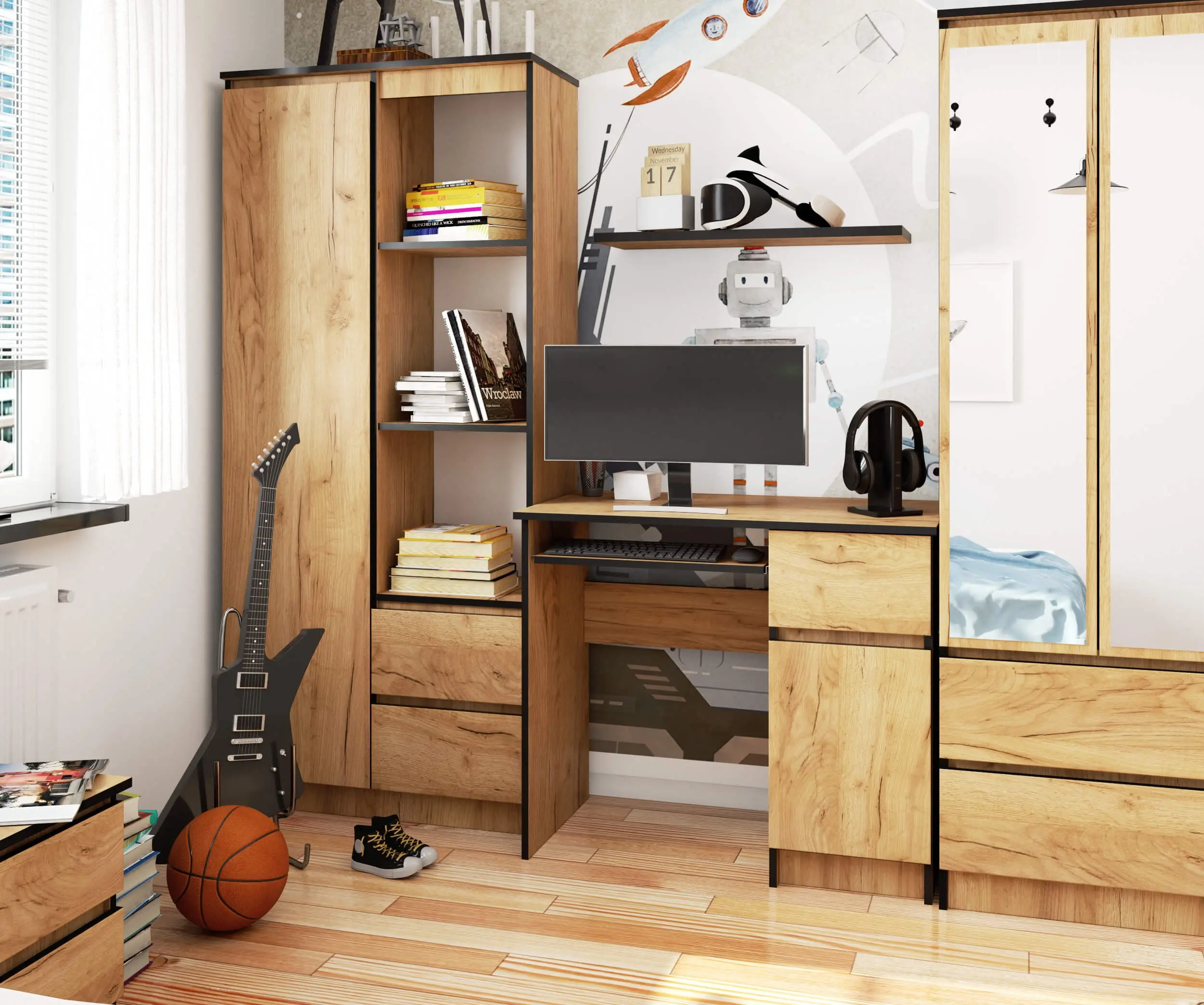 Masa pentru calculator Akord Piksel 90cm Right (Craft Oak)