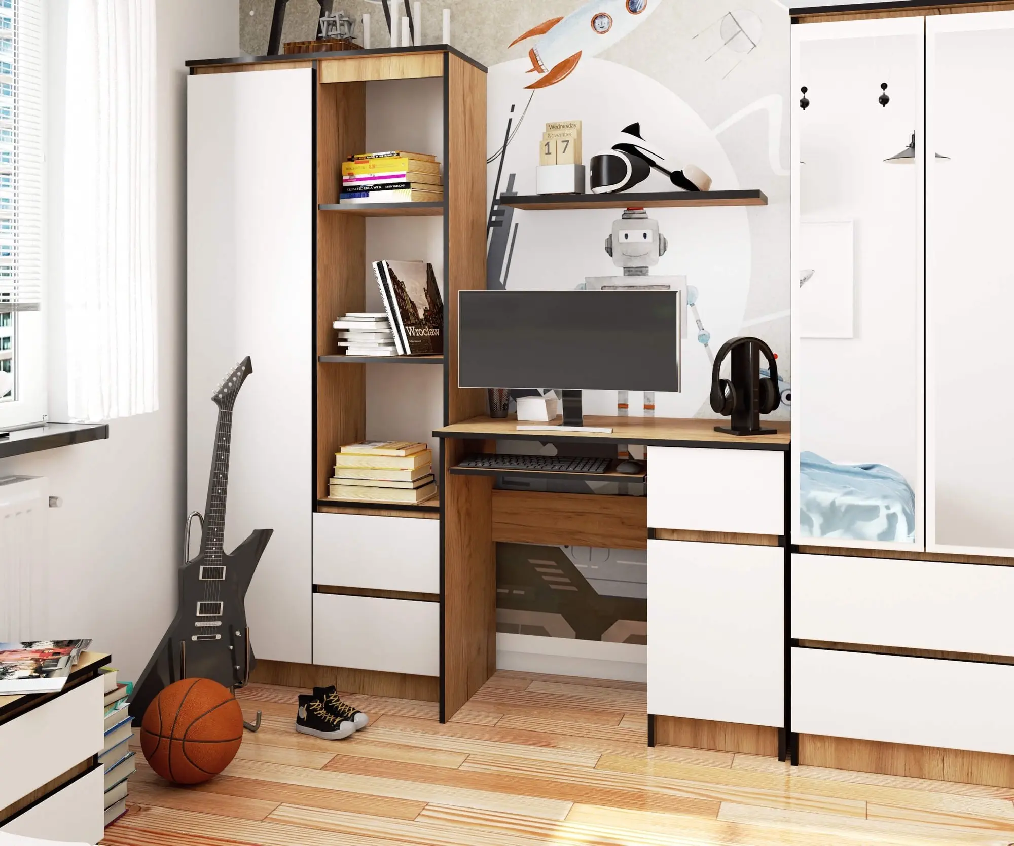 Стол компьютерный Akord Piksel 90см Right (Craft Oak/White)
