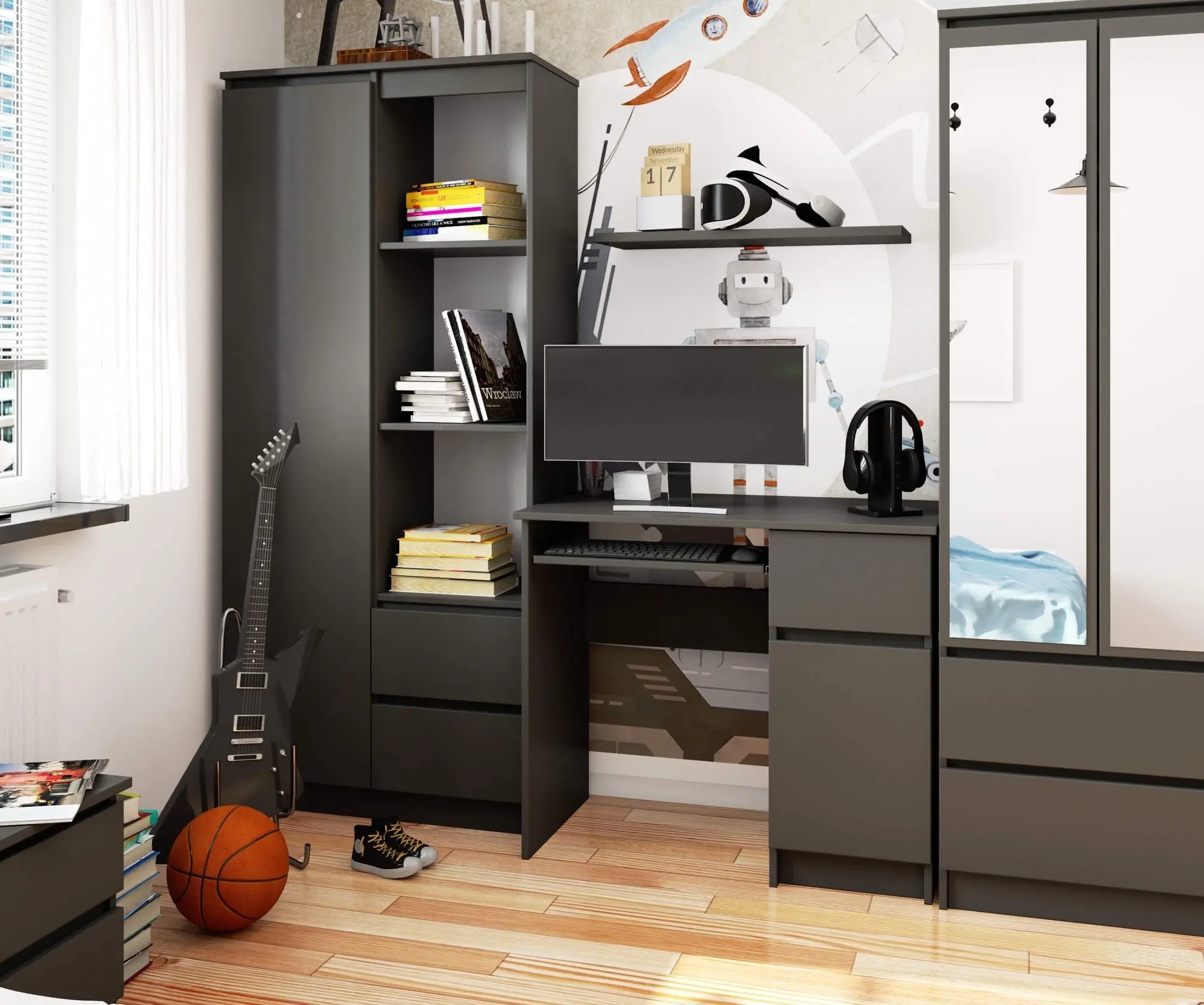 Masa pentru calculator Akord Piksel 90cm Right (Graphite Grey)