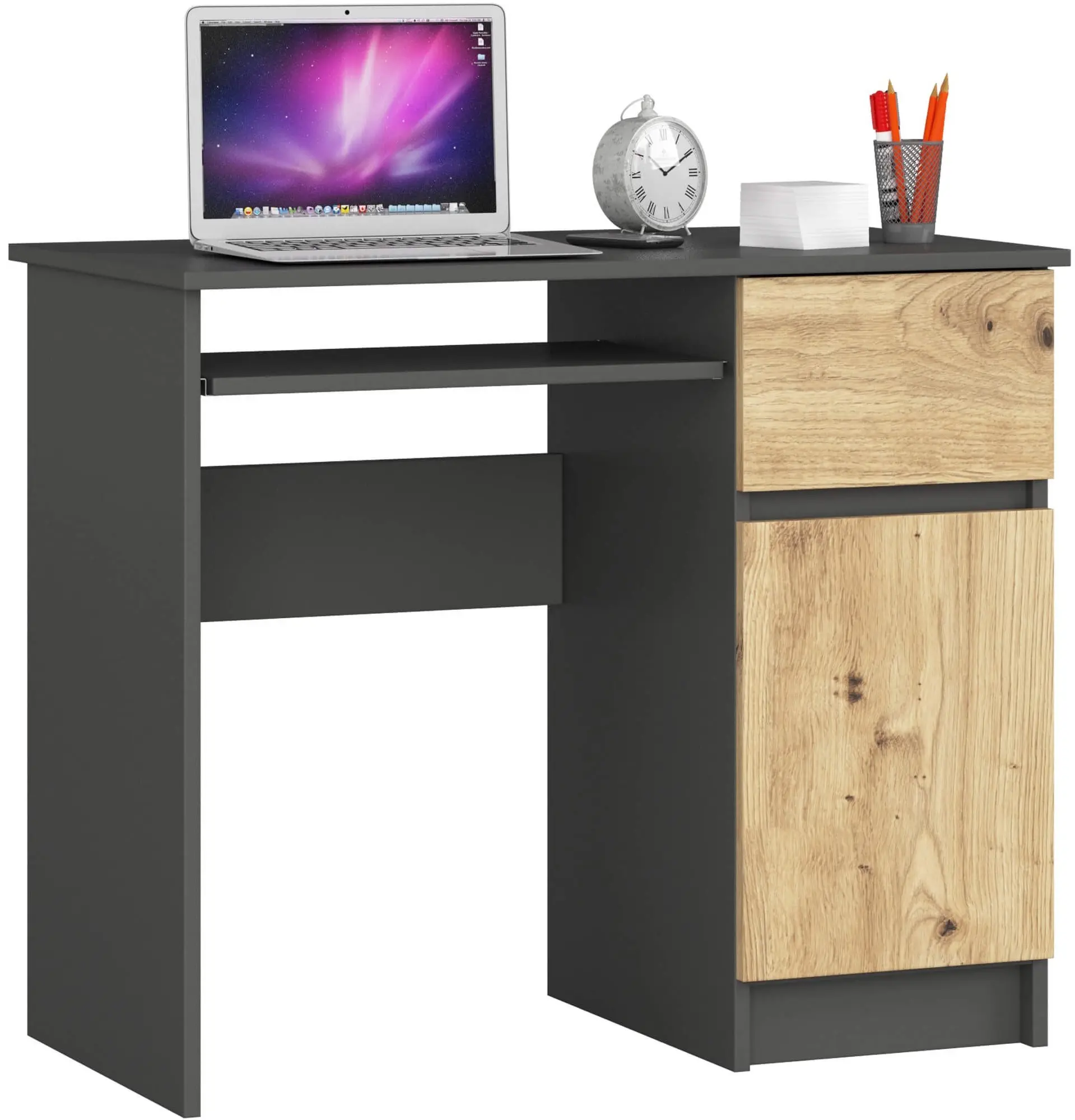 Masa pentru calculator Akord Piksel 90cm Right (Graphite Grey/Artisan Oak)