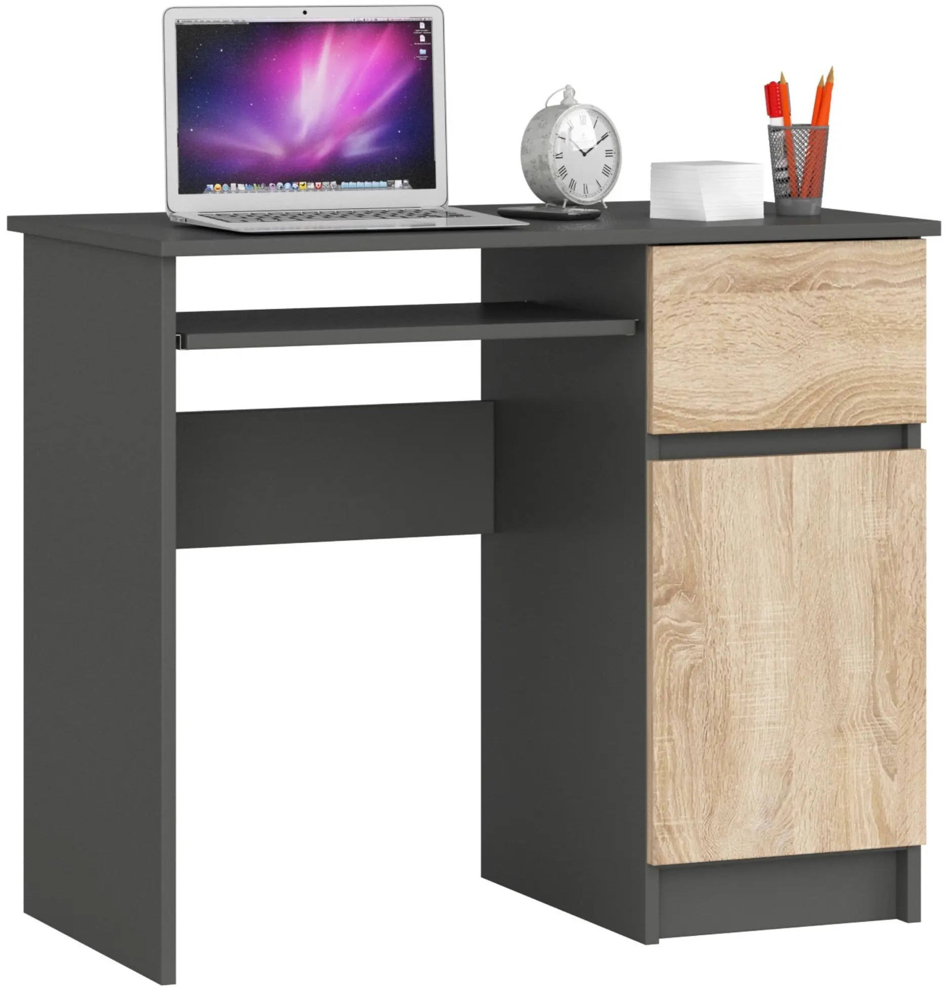 Masa pentru calculator Akord Piksel 90cm Right (Graphite Grey/Sonoma Oak)