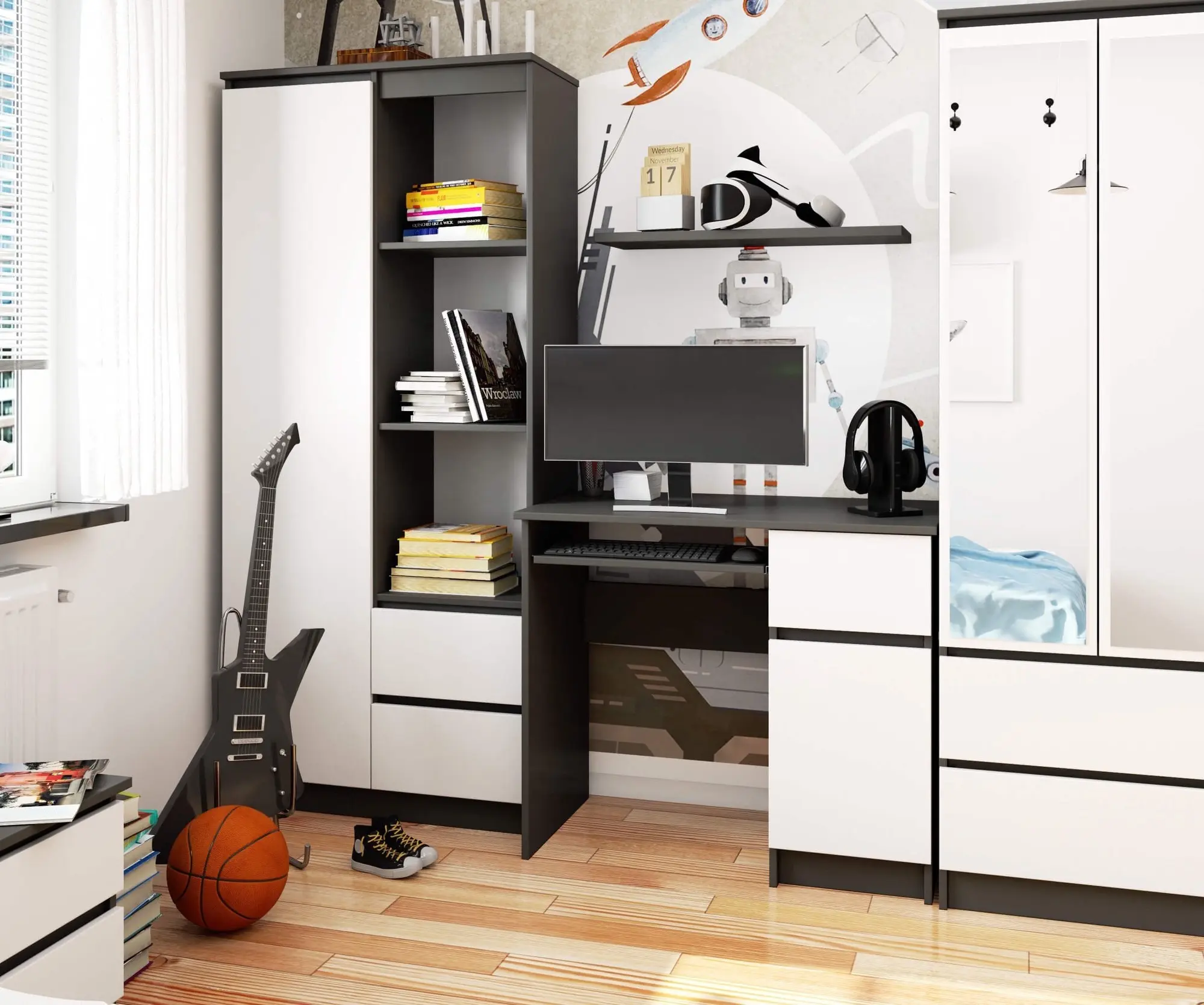 Стол компьютерный Akord Piksel 90см Right (Graphite Grey/White)