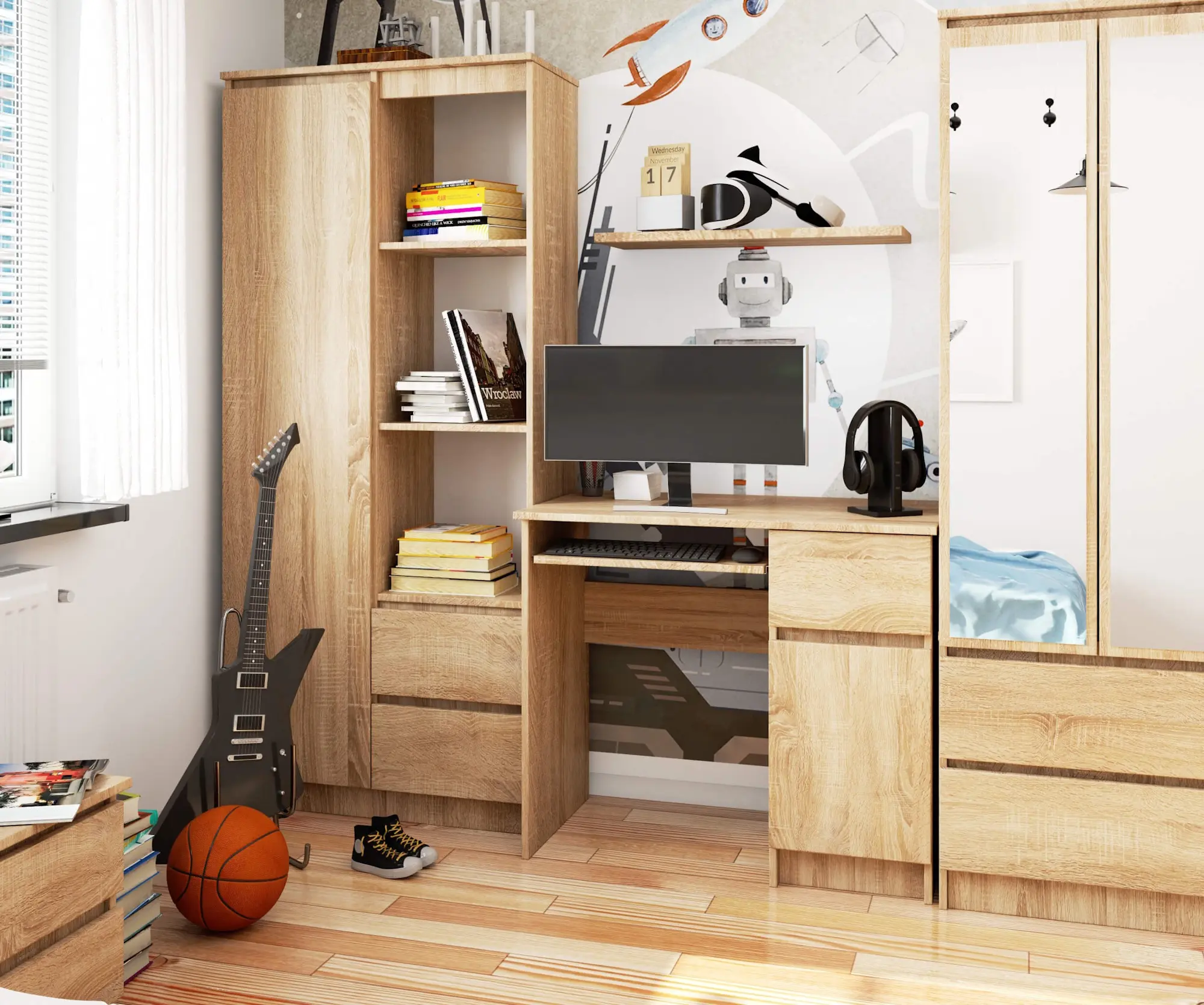 Masa pentru calculator Akord Piksel 90cm Right (Sonoma Oak)