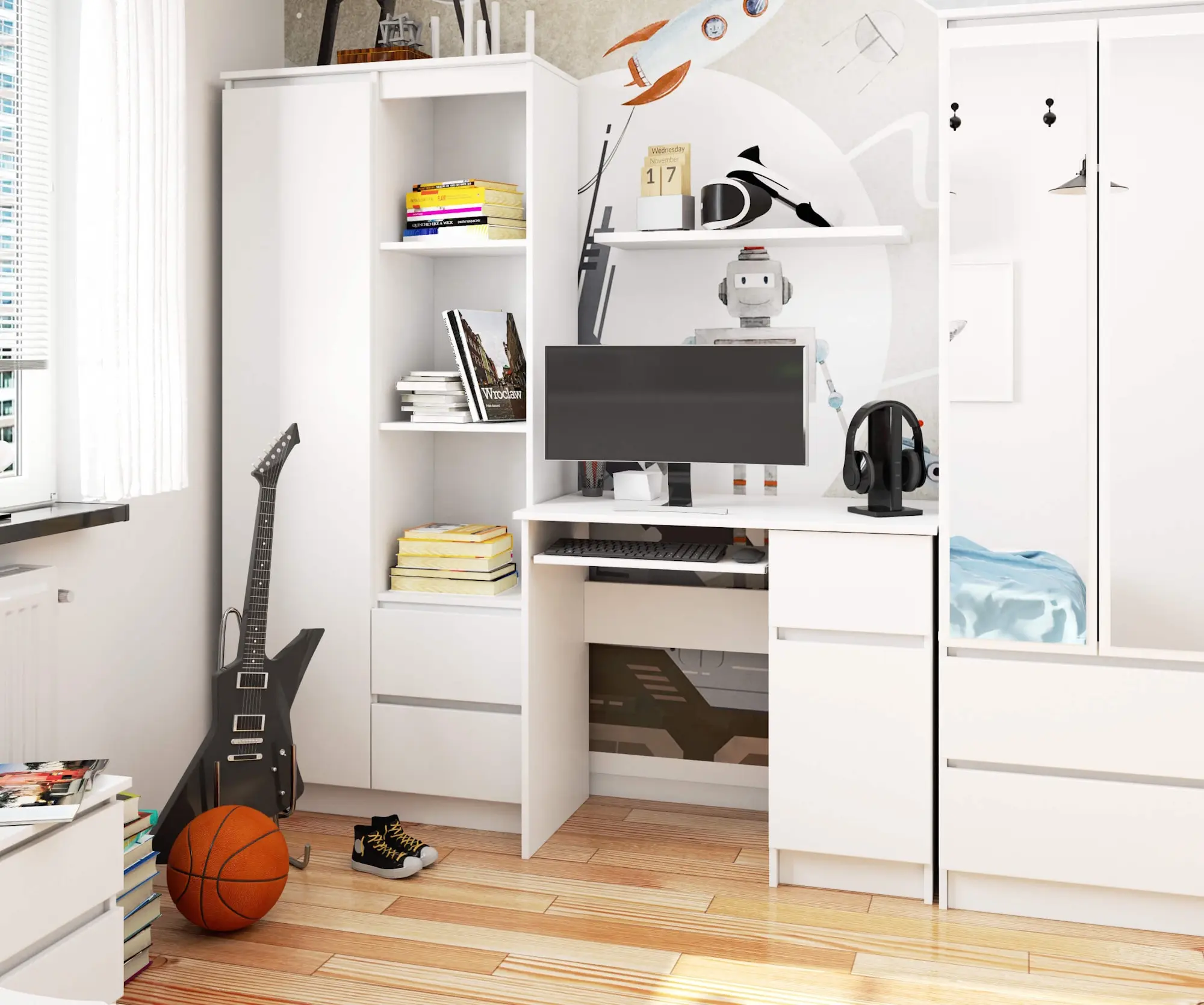 Стол компьютерный Akord Piksel 90см Right (White)