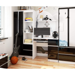 Masa pentru calculator Akord Piksel 90cm Right (White/Black Gloss) Thumb