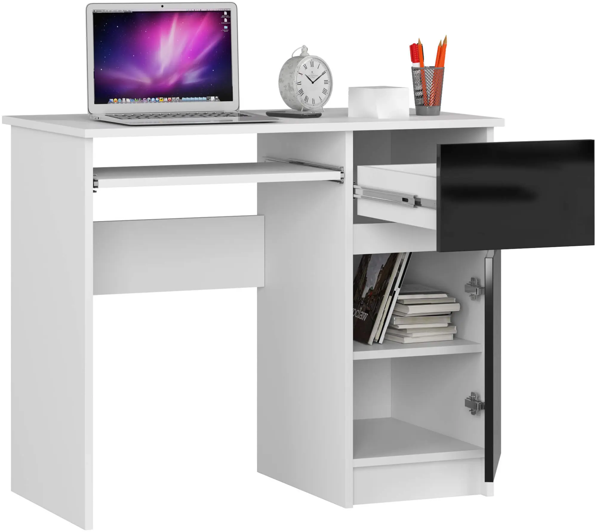 Masa pentru calculator Akord Piksel 90cm Right (White/Black Gloss)