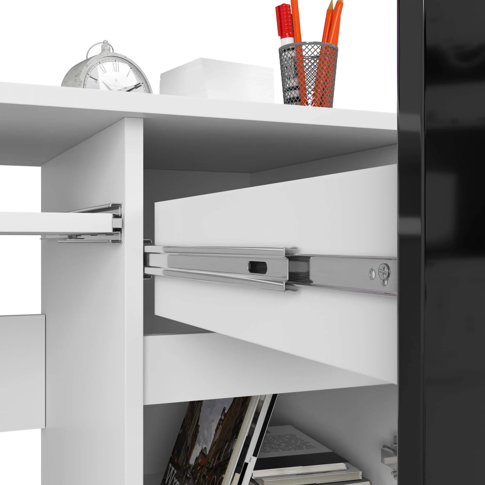 Masa pentru calculator Akord Piksel 90cm Right (White/Black Gloss)