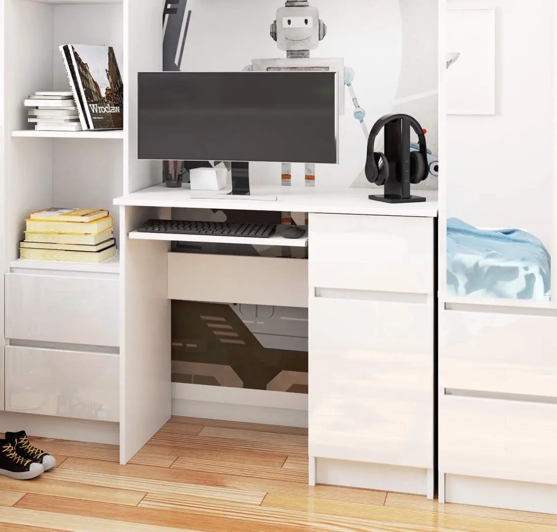 Стол компьютерный Akord Piksel 90см Right (White/Glossy White)