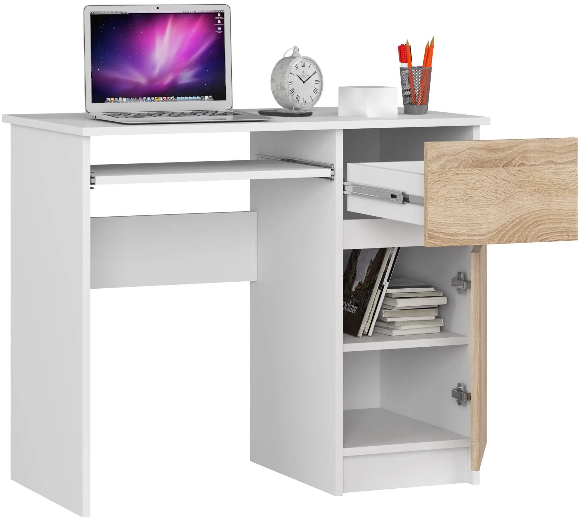 Masa pentru calculator Akord Piksel 90cm Right (White/Sonoma Oak)