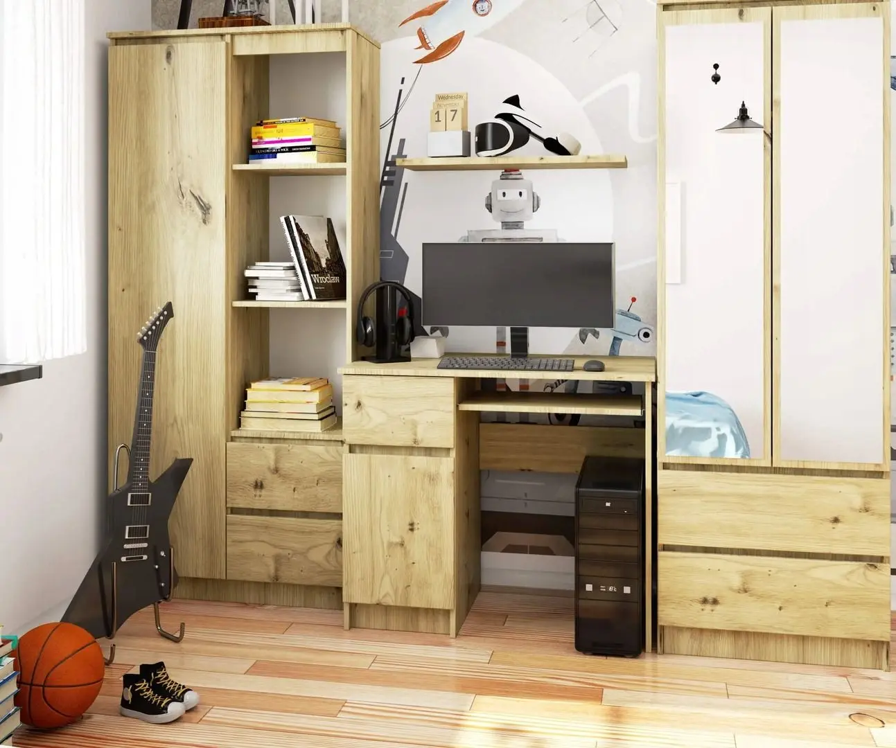 Masa de calculator Akord Piksel Left (Artisan Oak)