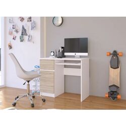 Masa de calculator Akord Piksel Left (White/Sonoma Oak) Thumb