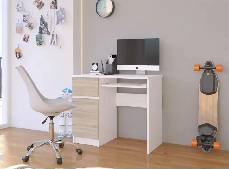 Masa de calculator Akord Piksel Left (White/Sonoma Oak)