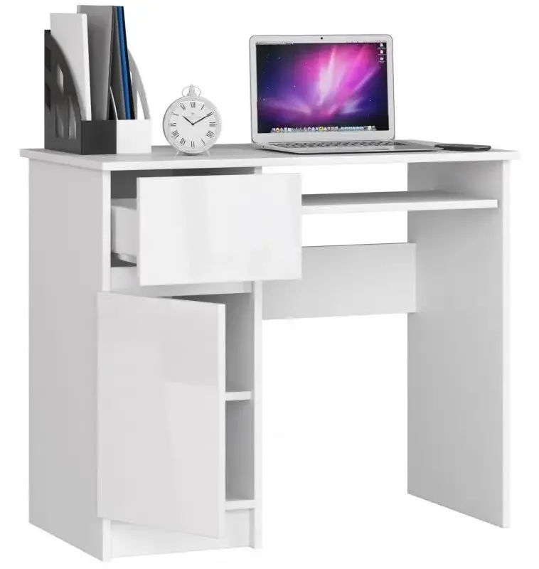 Masa de calculator Akord Piksel Left (White/White Gloss)