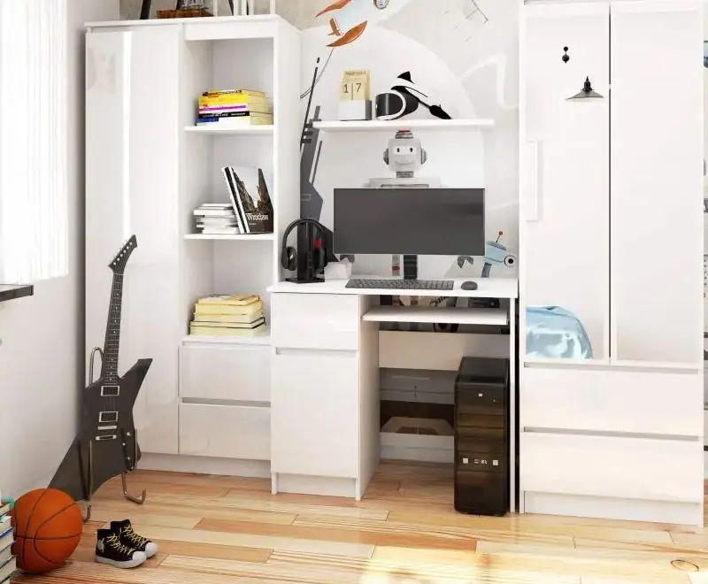 Masa de calculator Akord Piksel Left (White/White Gloss)