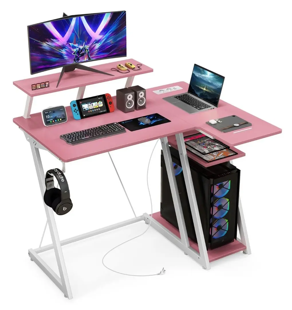 Masa de calculator gaming Costway CB10584DE-FS (Pink/White)