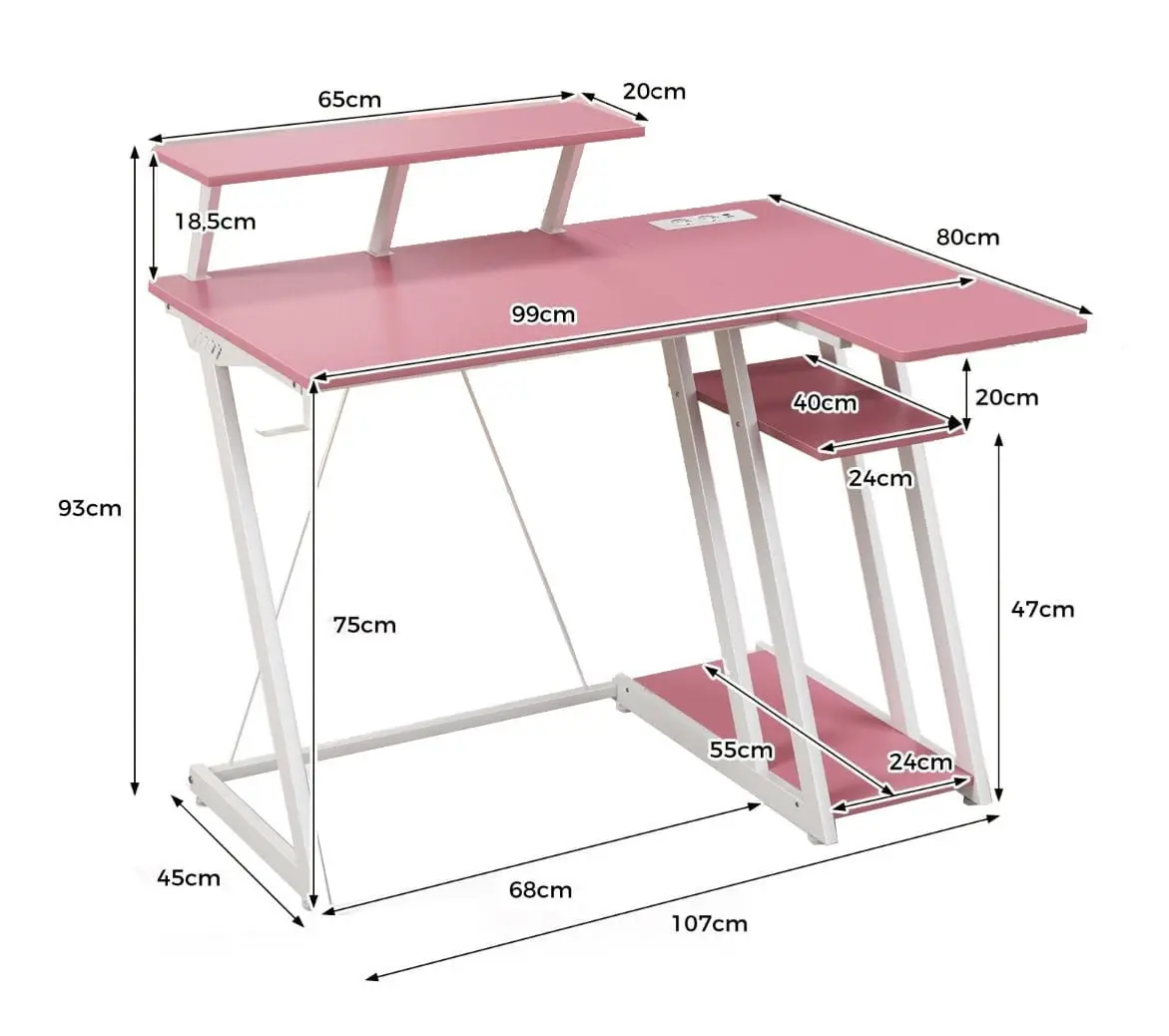 Masa de calculator gaming Costway CB10584DE-FS (Pink/White)