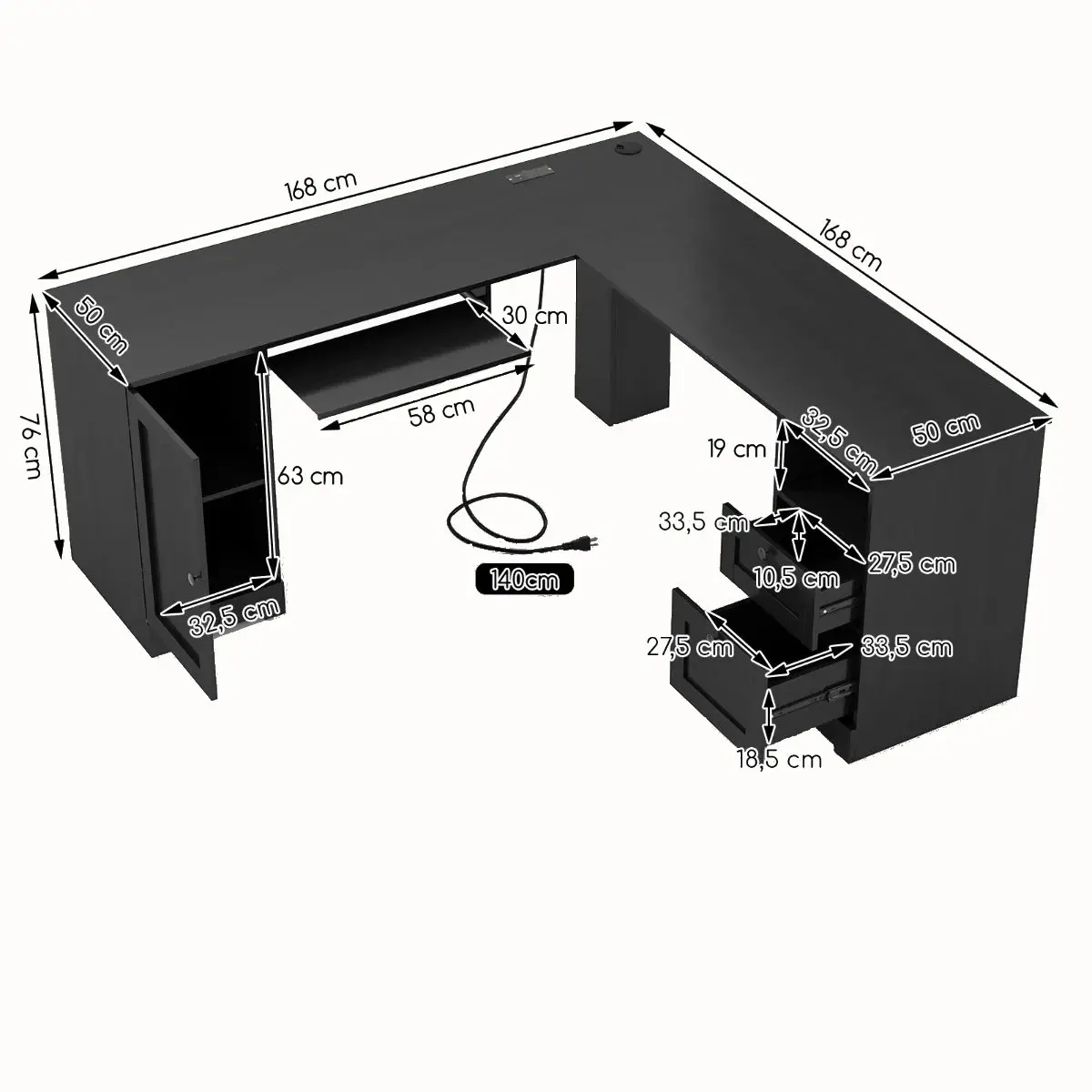 Masa PC Costway CB11200DE-DK+ (Black) - 3