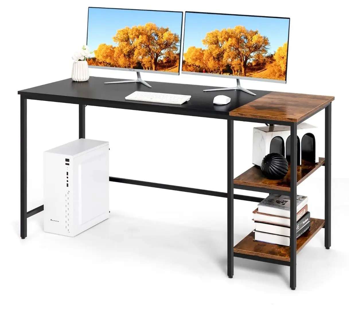 Masa pentru calculator Costway CB10417DK (Black/Rustic Brown)