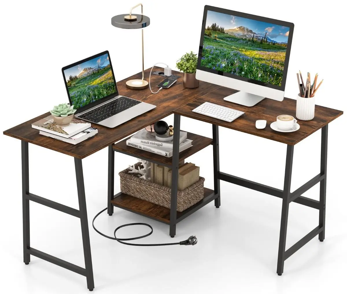 Masa pentru calculator Costway CB10470DE-CF (Black /Rustic Brown)