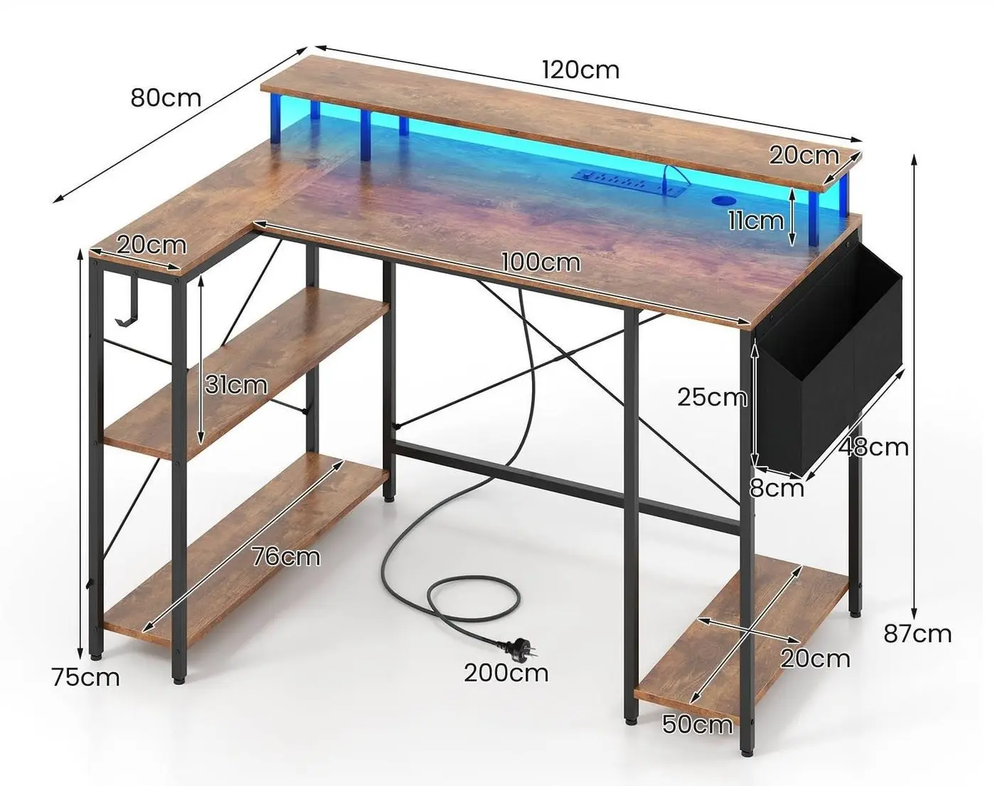 Стол компьютерный Costway CB10594DE-CF (Brown/Black)