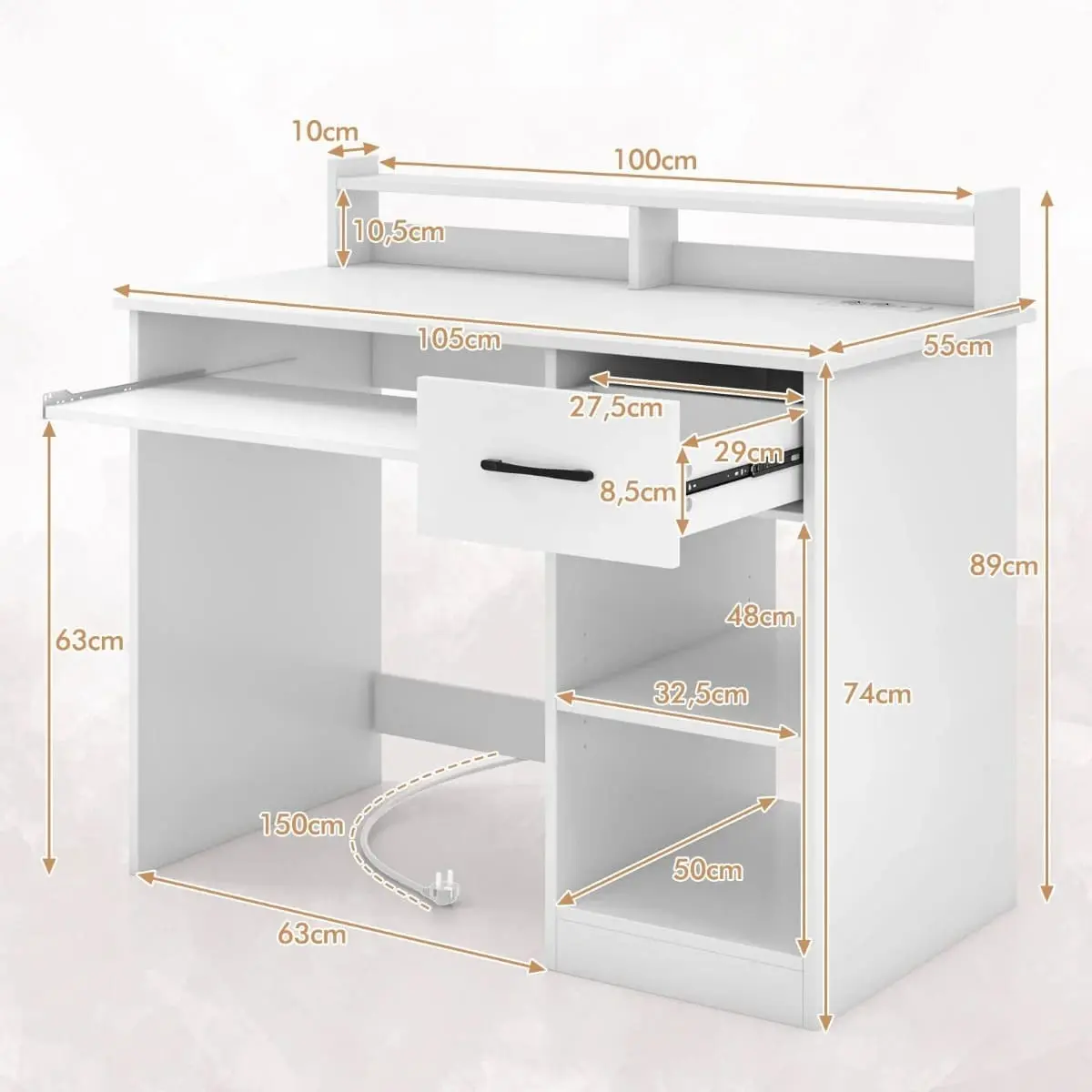 Стол компьютерный Costway CB10778DE-WH (White)