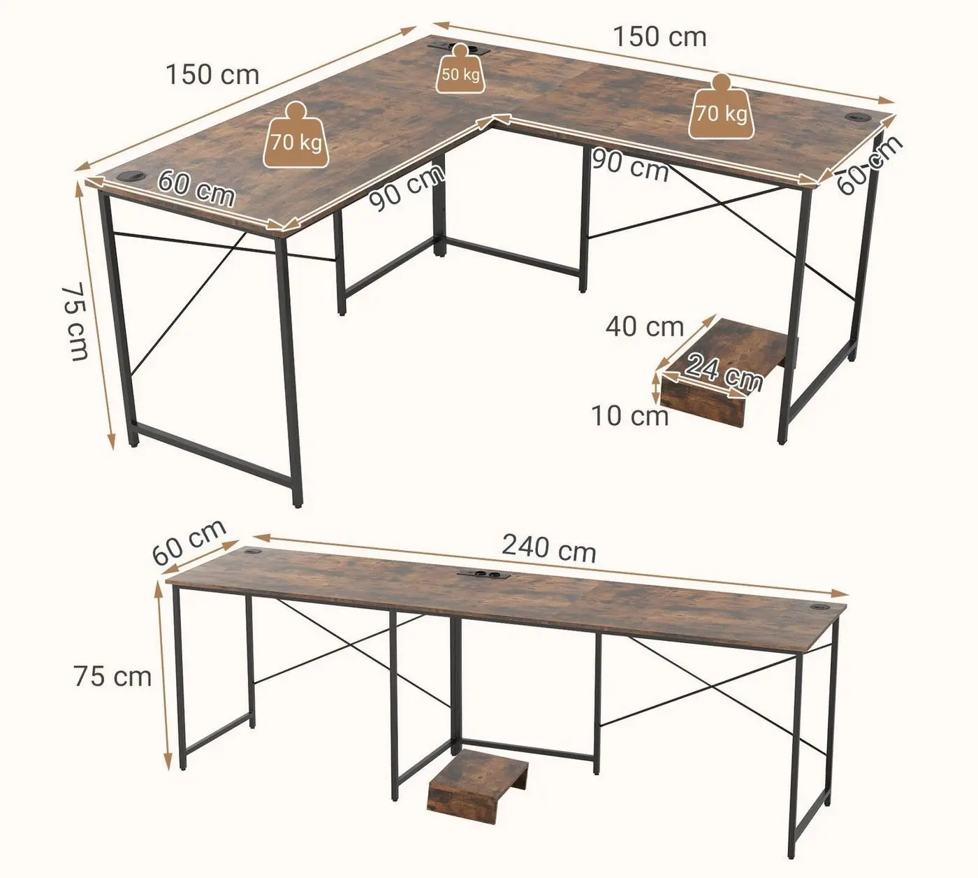 Masa de calculator Costway CB10791DE-CF (Brown)