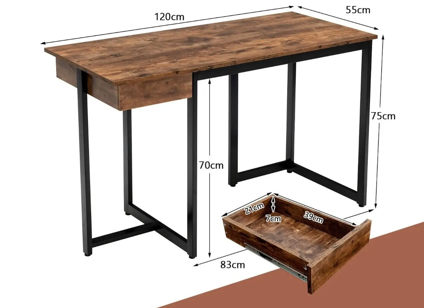 Стол компьютерный Costway HW67259CF (Rustic Brown)