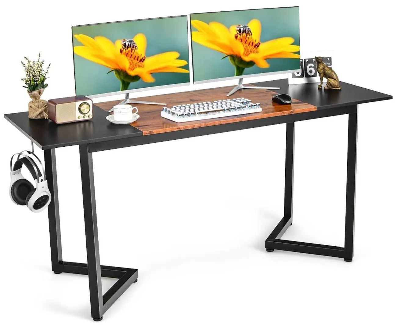 Masa pentru calculator Costway HW67467BK (Black/Rustic Brown) - 4