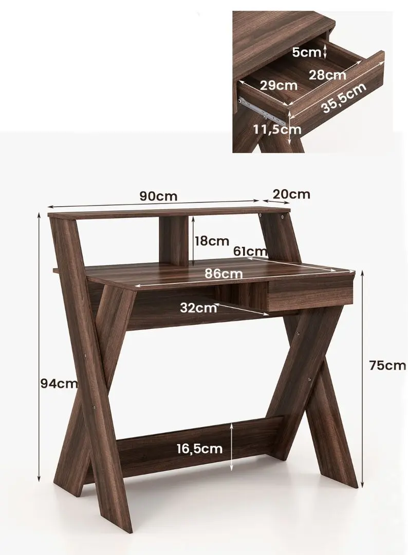 Стол компьютерный Costway JV10759WN (Walnut)