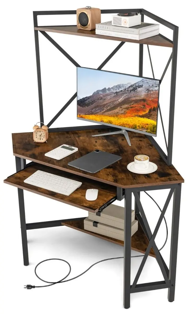 Masa de calculator Costway JV11228DE-CF (Rustic Brown/Black)