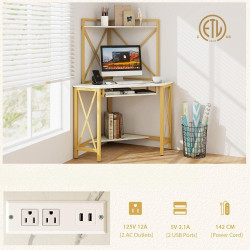 Masa de calculator Costway JV11228DE-WH (White/Gold) Thumb