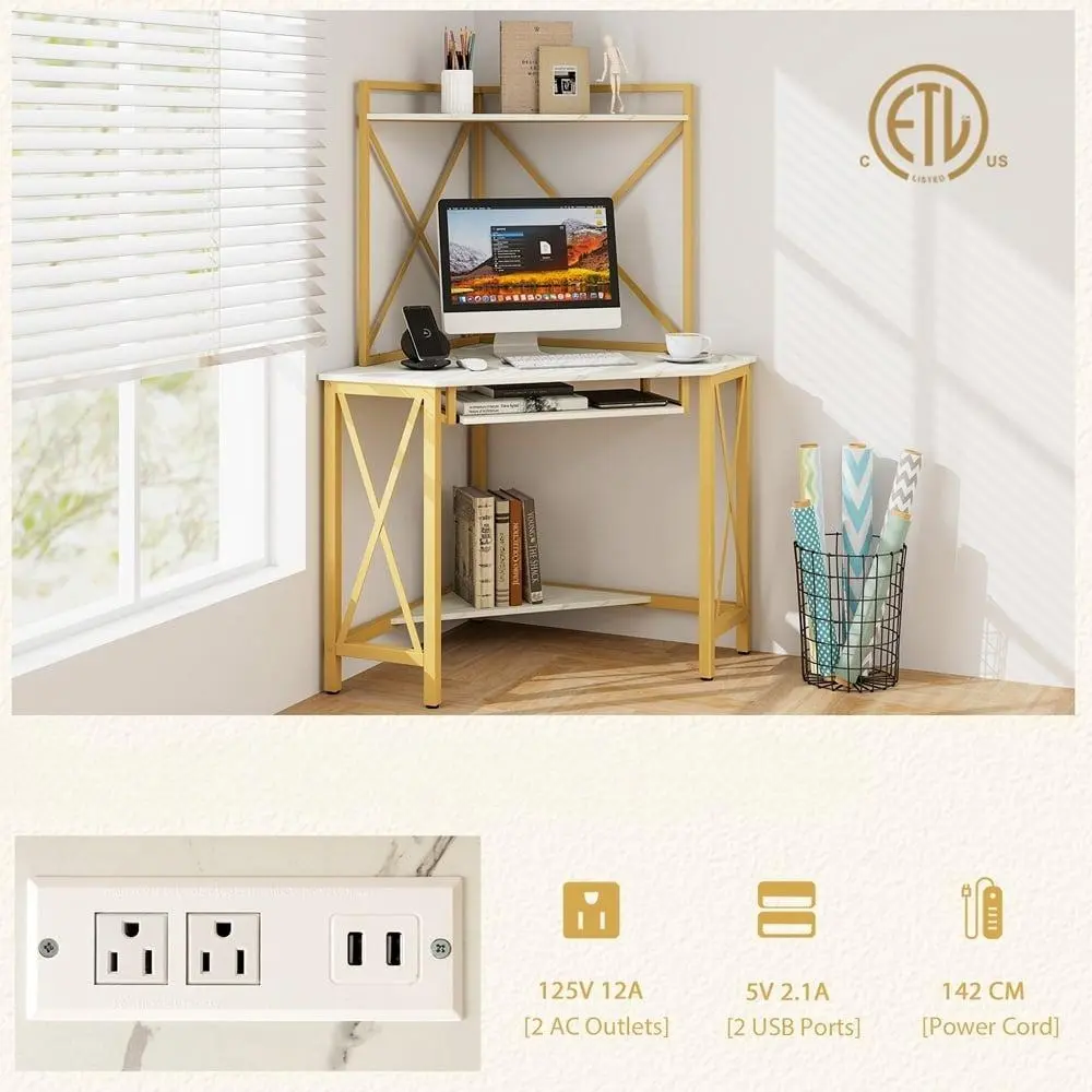 Masa de calculator Costway JV11228DE-WH (White/Gold)